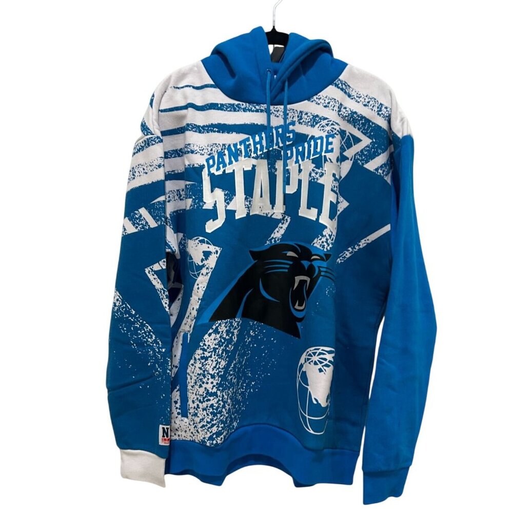 NEW Men's NFL X Staple Blue Carolina Panthers All Over Print Pullover Hoodie MSR